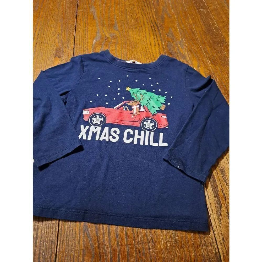 Youth 4-6 Years H&M Xmas Chill Long Sleeve Crew Neck Reindeer Sports Car Tee Top
